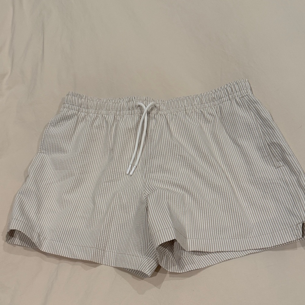 Light Tan Seersucker Swim Shorts